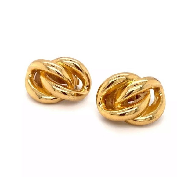 VINTAGE 1950s French CHRISTIAN DIOR Large Gold Tone Curb Link Clip On Earrings - Picture 1 of 4
